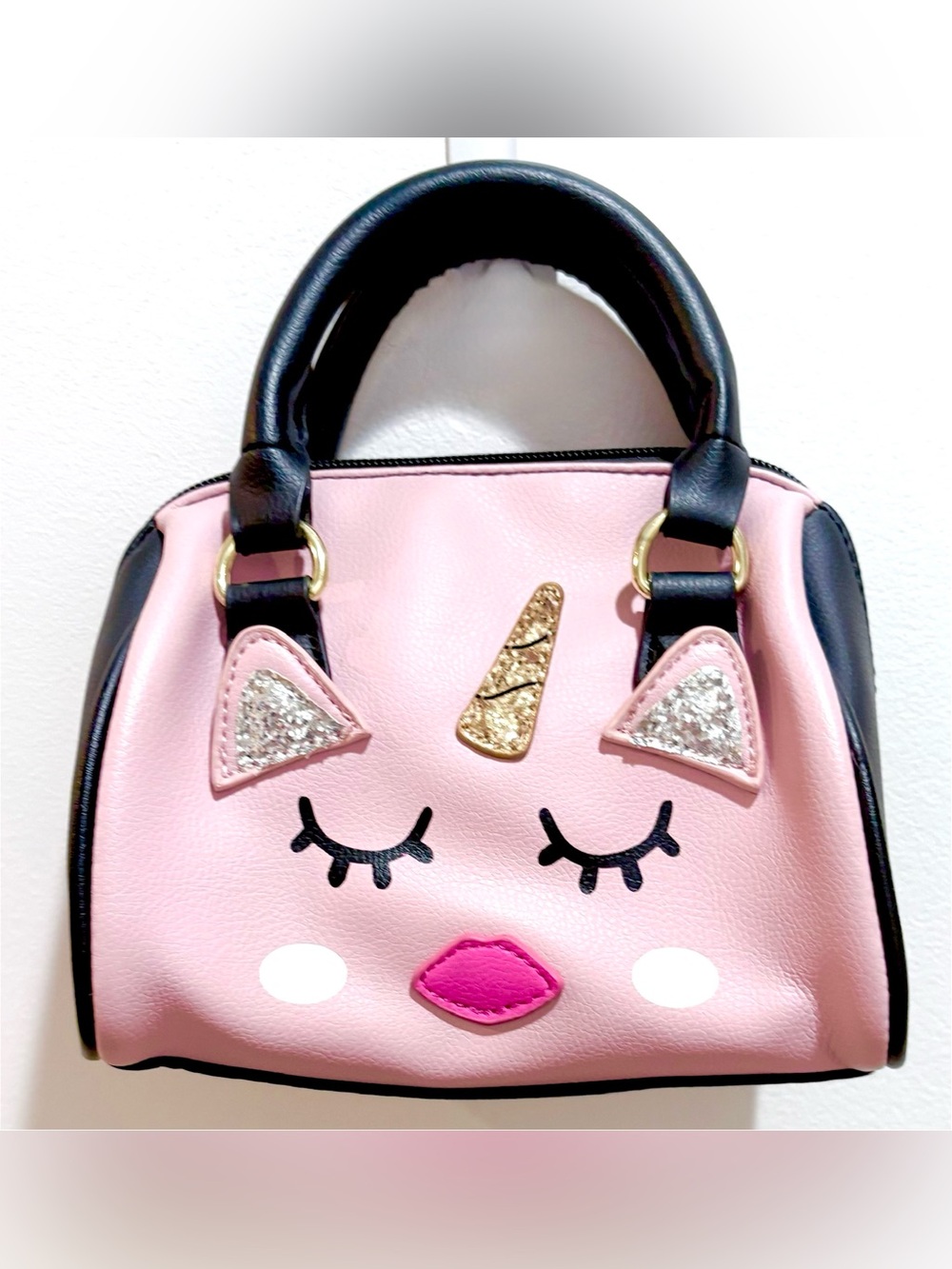 Luv Betsey by Betsey Johnson Unicorn Mini Satchel Pink/Black Barrel Bag Whimsy